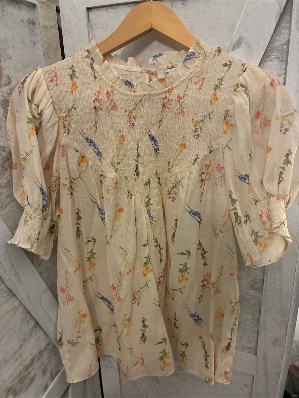 Rose & Olive Cream Floral Smocked Blouse